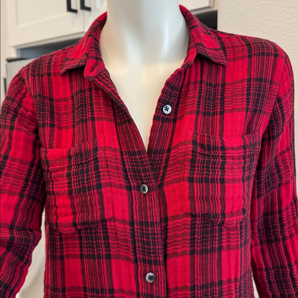Madewell Red Black Classic Ex Boyfriend Shirt in Lucien Plaid Size S